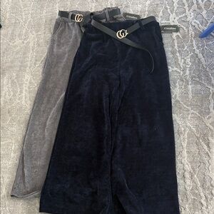 Corduroy Wide Leg Pants with Belt - Gray and Navy, 2 pairs.